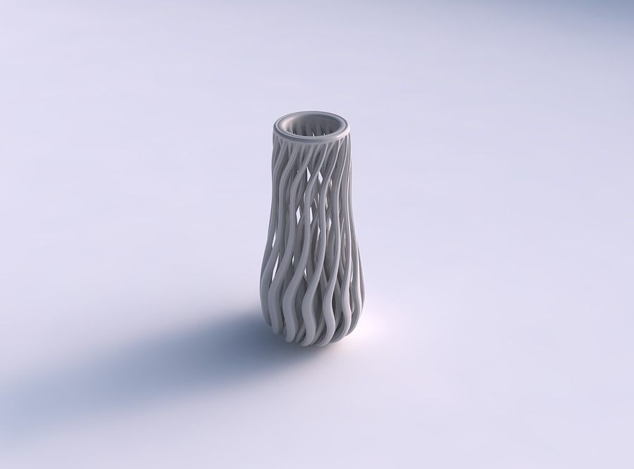 Vase oval wavy with beveled muscle structure widened top 3D print model_0
