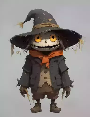 Scarecrow Trickster Enchanted Hay Guardian stylized character Low-poly 3D model