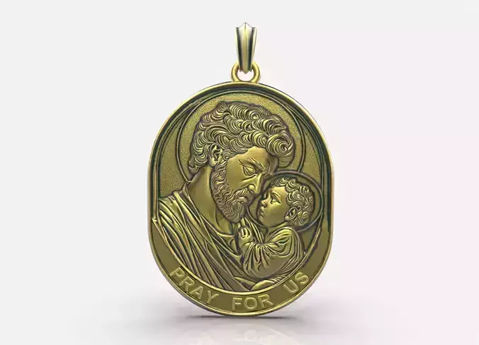 Saint Joseph Catholic God Pendant Gold Silver 3D print model