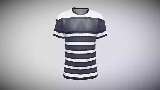 Mens White Stripe T-Shirt In Low Poly