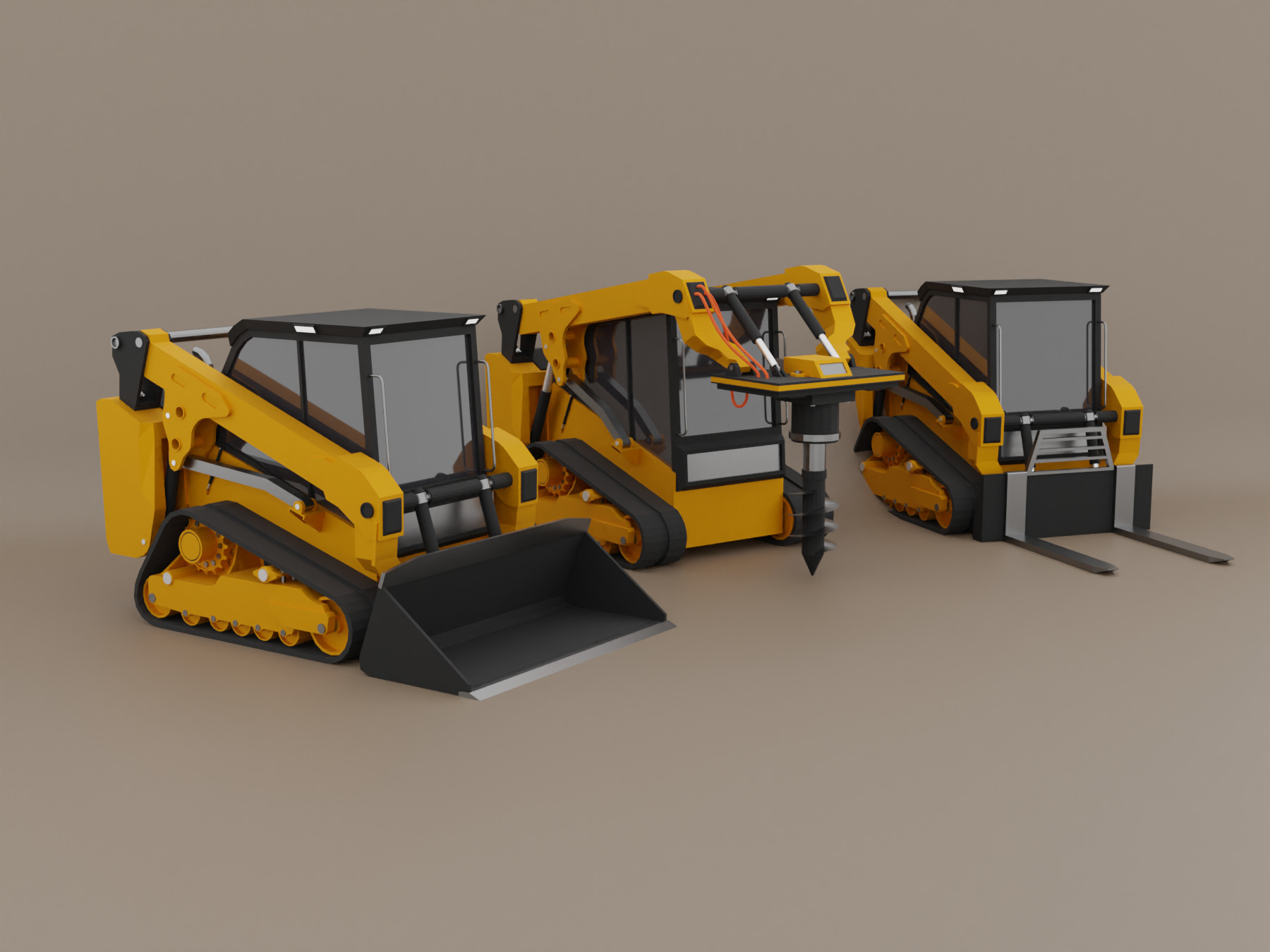 Compact Track Loader Heavy Vehicle Low-poly 3D model_2