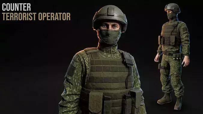 SWAT Operator free VR / AR / low-poly 3D model rigged | CGTrader