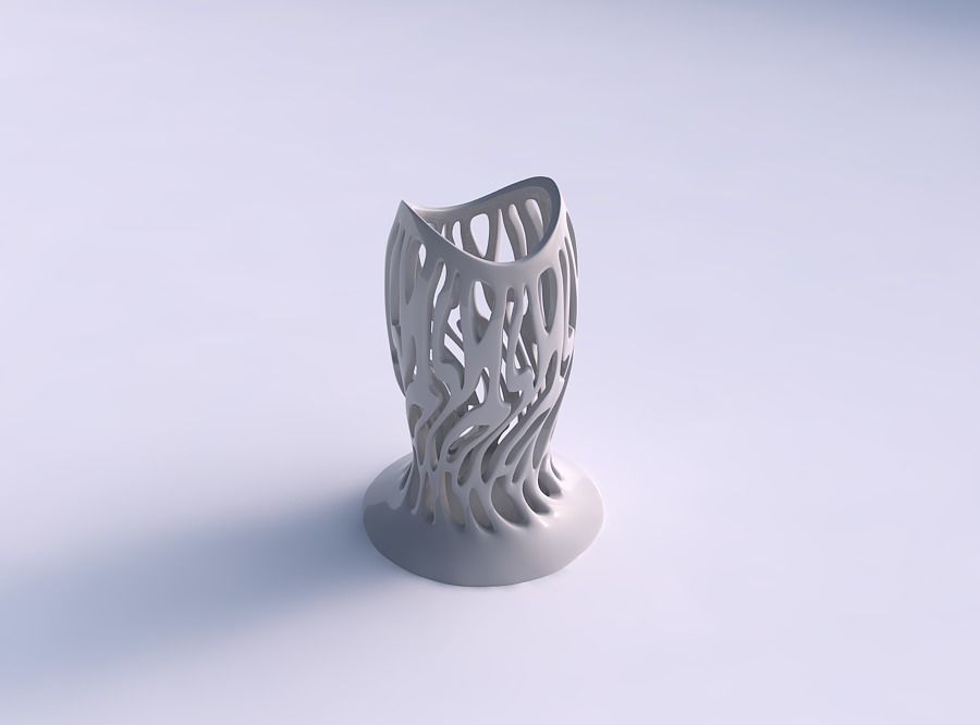 Vase glass shaped wide opening with smooth cuts streched top 3D print model_0