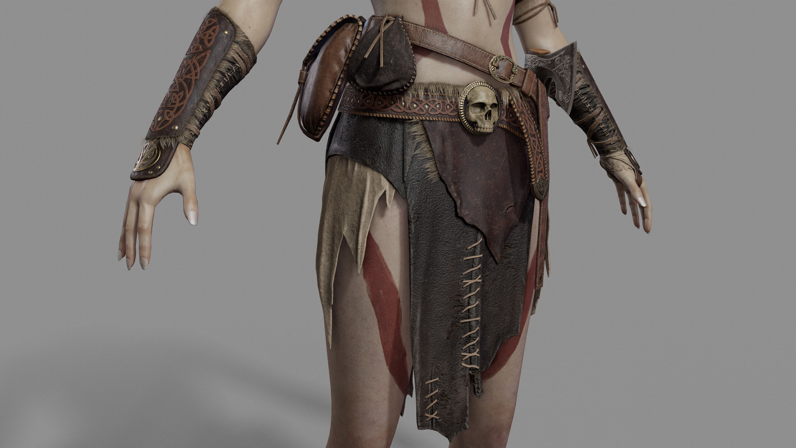 Barbarian Female Warrior Low-poly 3D model_22