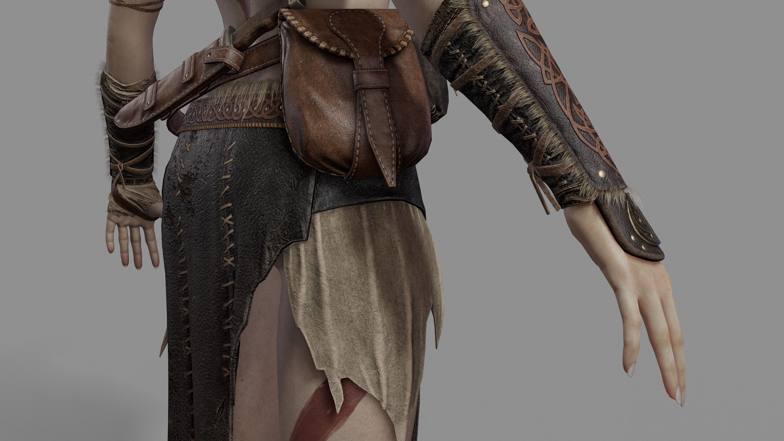 Barbarian Female Warrior Low-poly 3D model_19