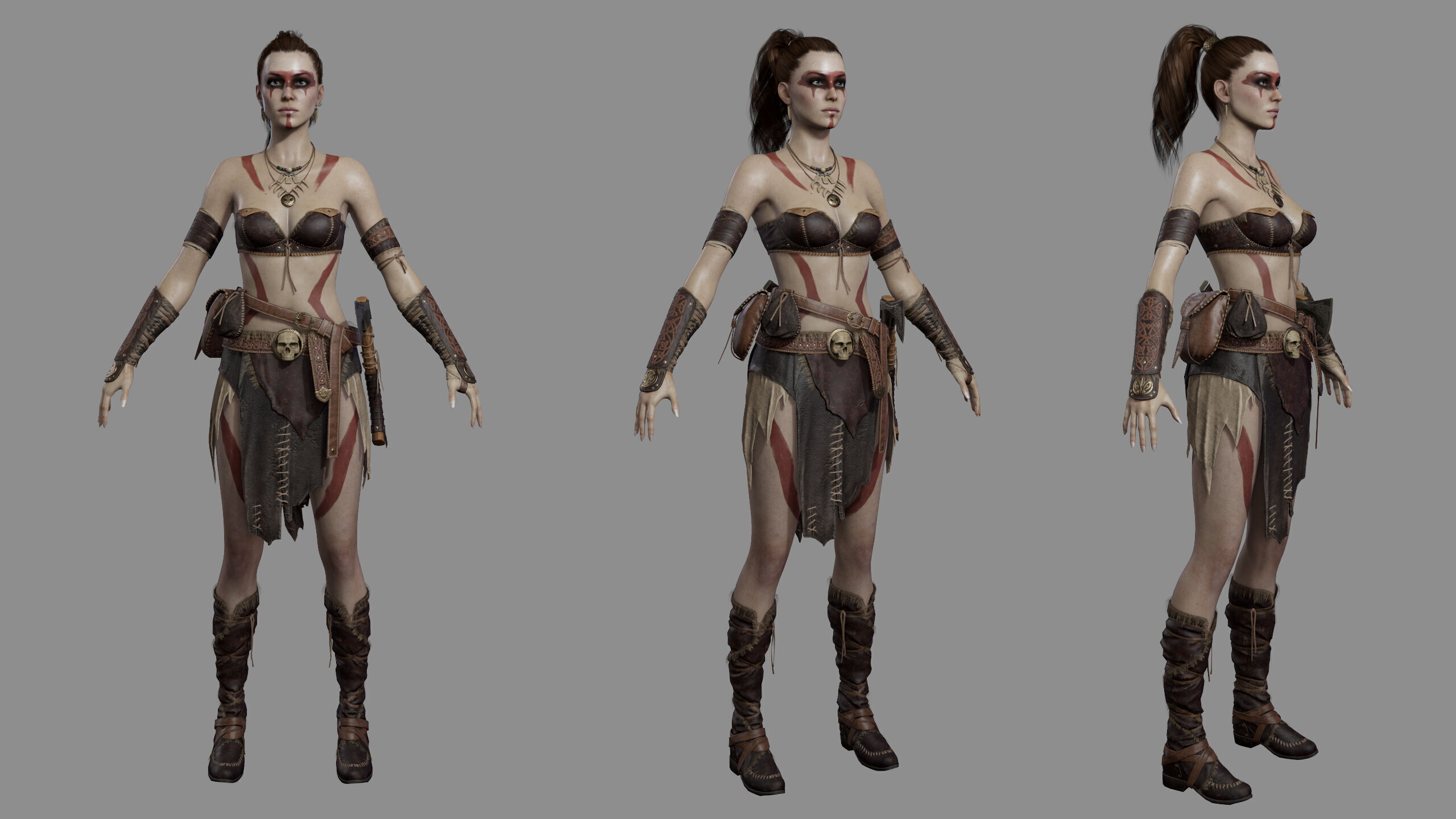 Barbarian Female Warrior Low-poly 3D model_26