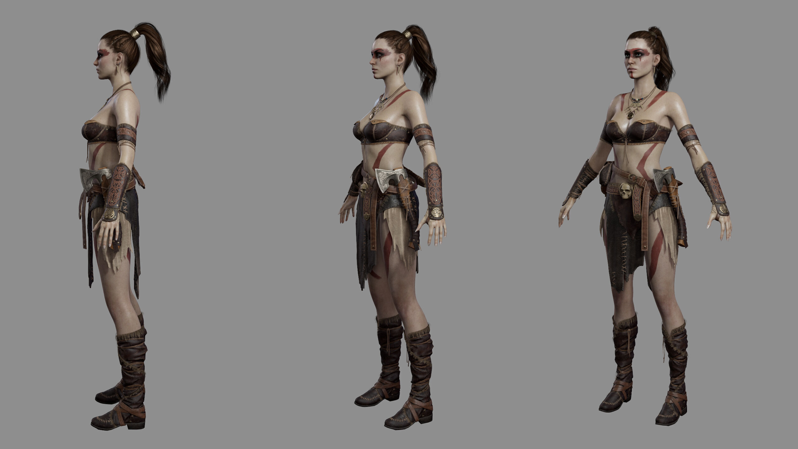 Barbarian Female Warrior Low-poly 3D model_29