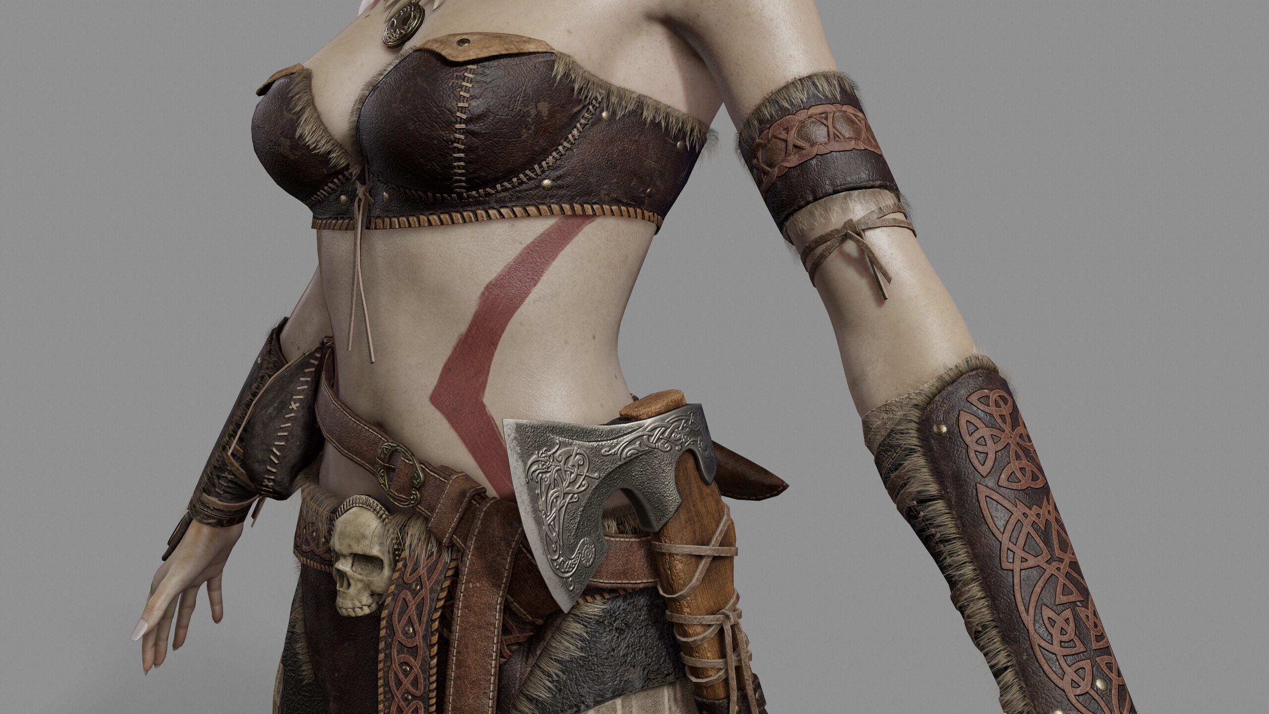 Barbarian Female Warrior Low-poly 3D model_13