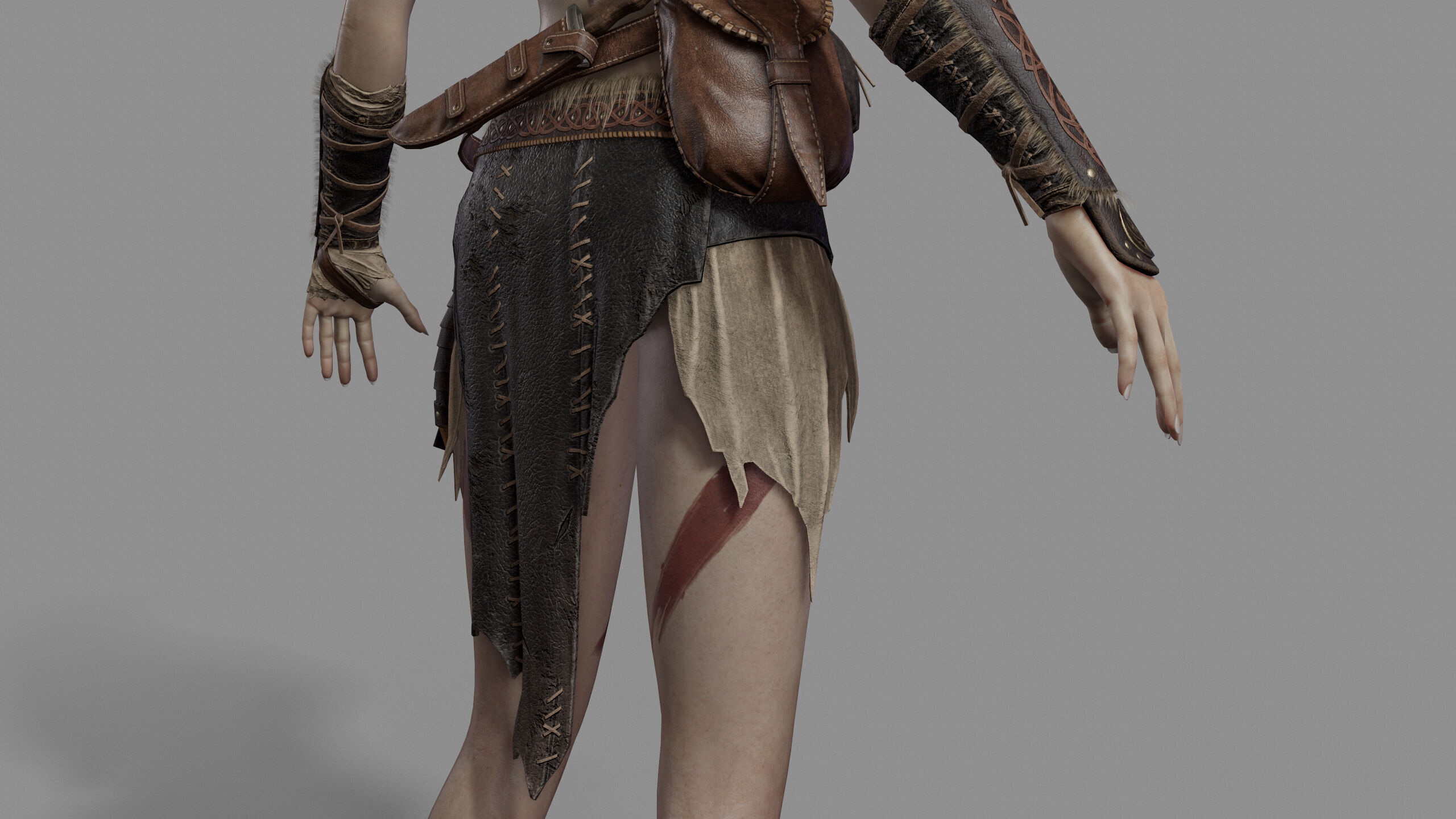 Barbarian Female Warrior Low-poly 3D model_23