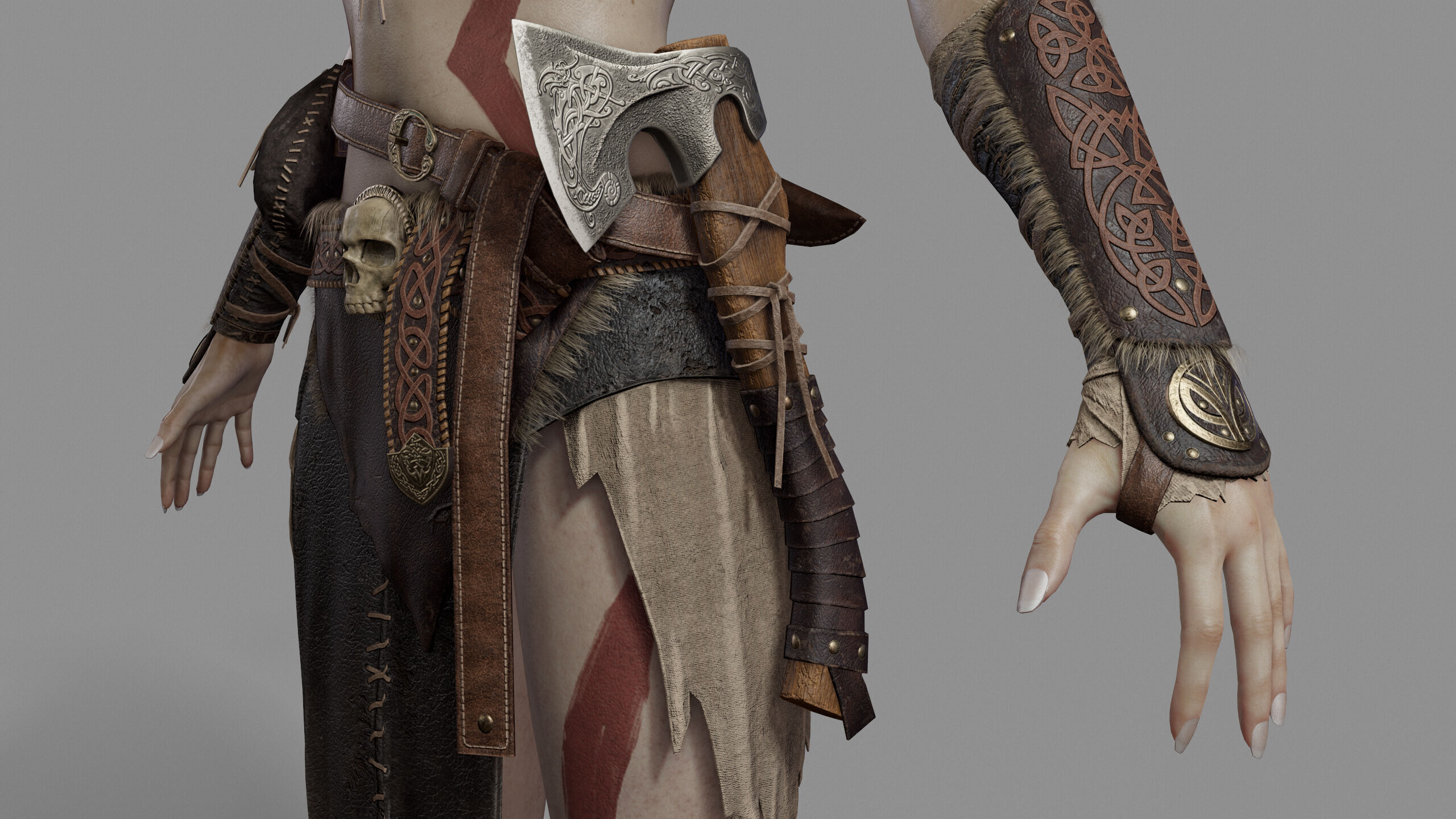 Barbarian Female Warrior Low-poly 3D model_17