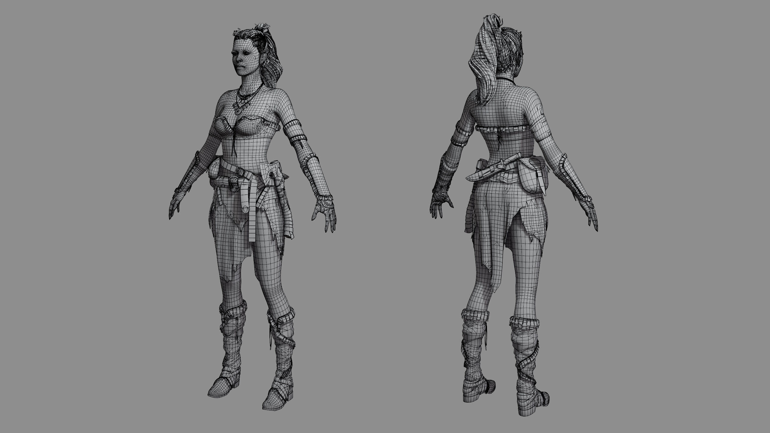 Barbarian Female Warrior Low-poly 3D model_35