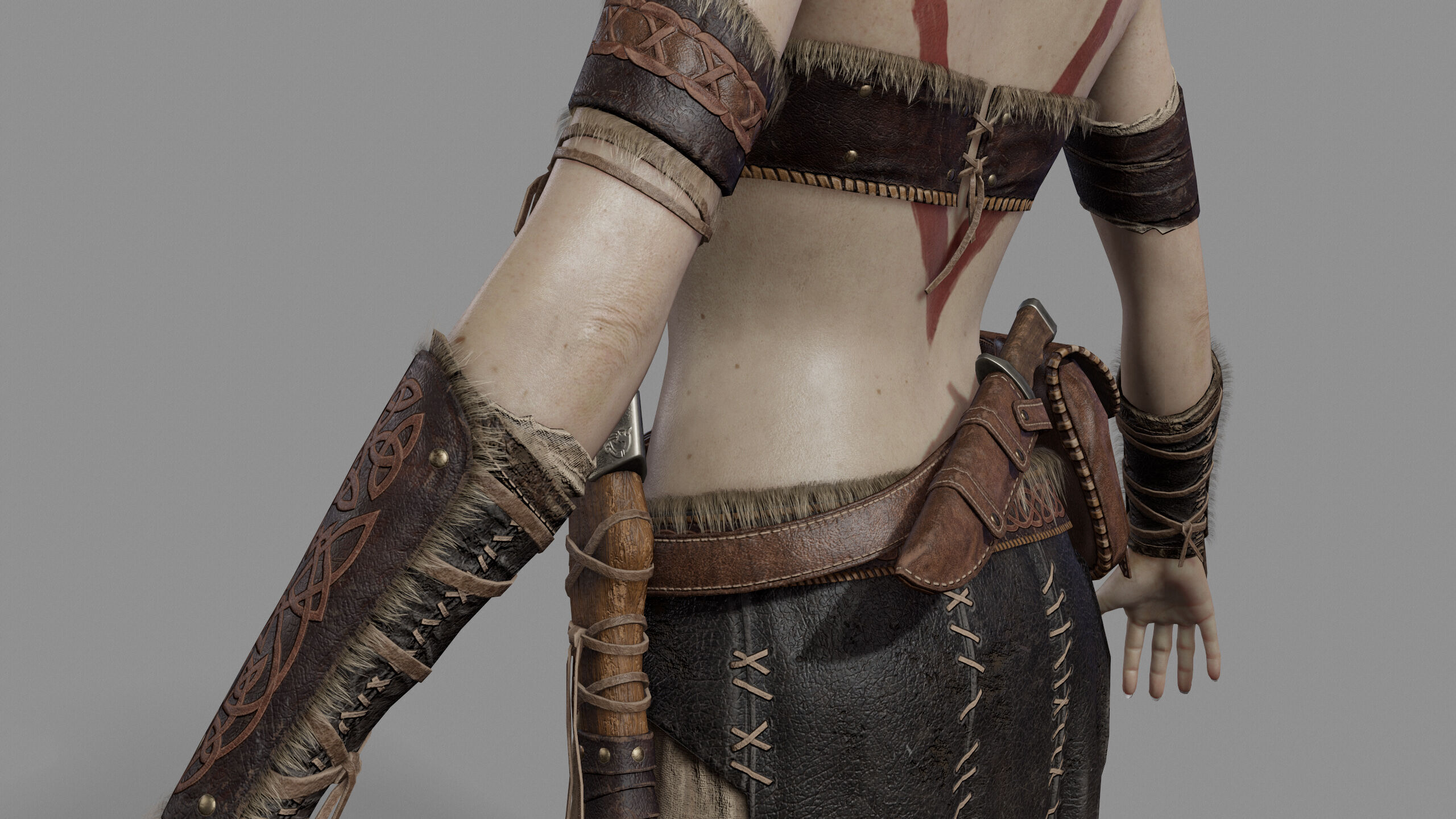 Barbarian Female Warrior Low-poly 3D model_16