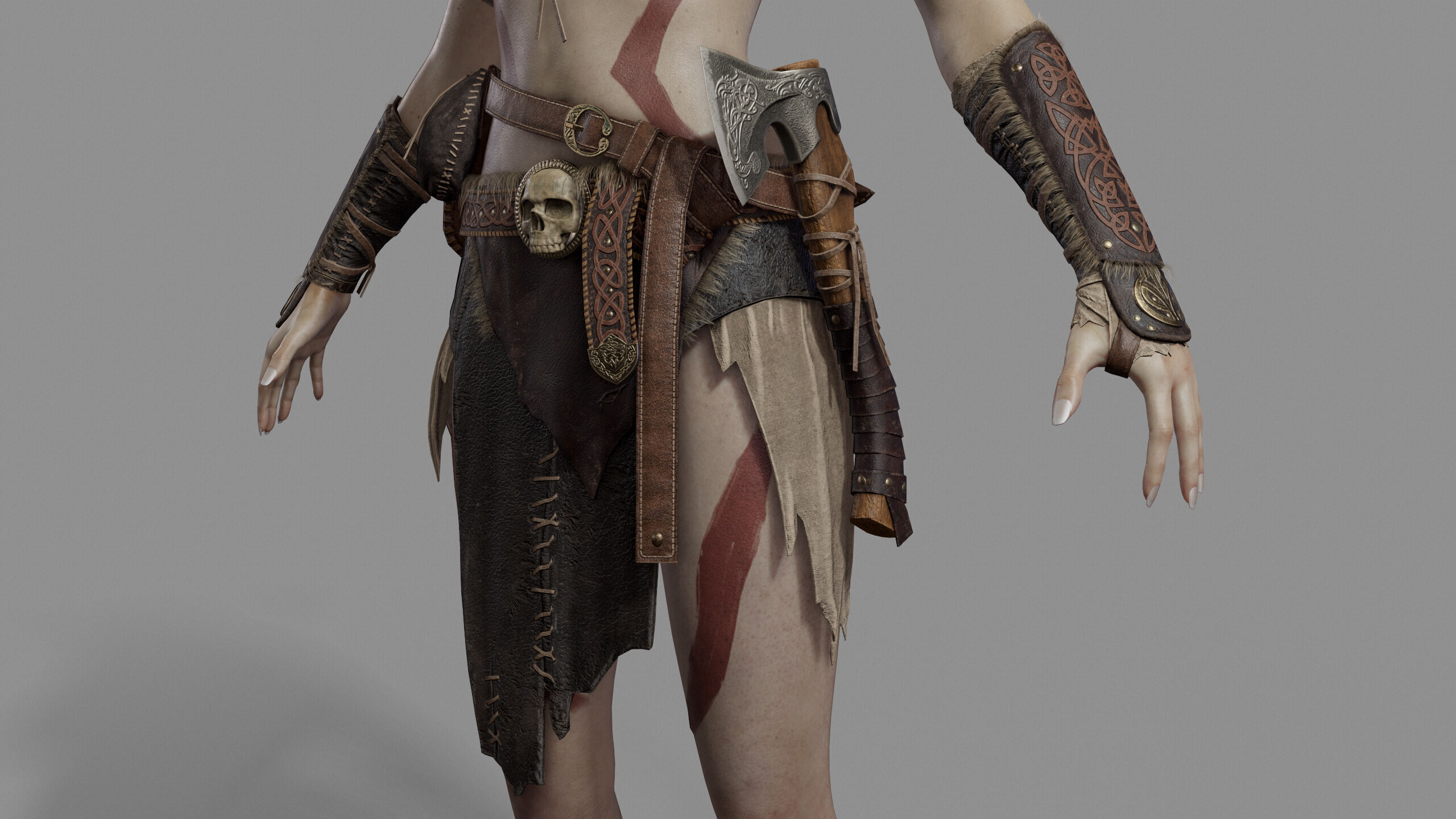 Barbarian Female Warrior Low-poly 3D model_21