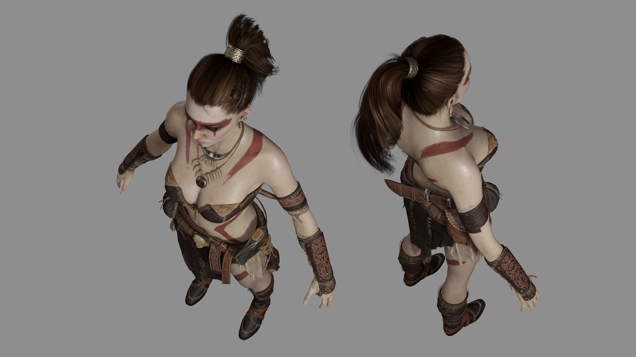 Barbarian Female Warrior Low-poly 3D model_30