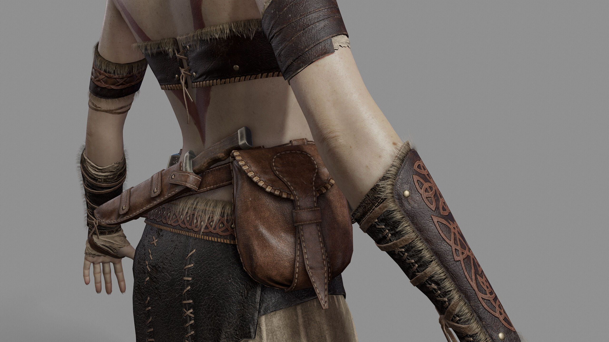 Barbarian Female Warrior Low-poly 3D model_15