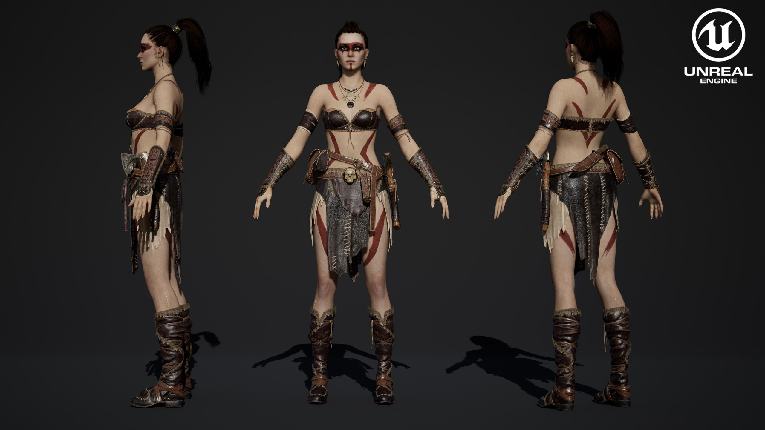 Barbarian Female Warrior Low-poly 3D model_33