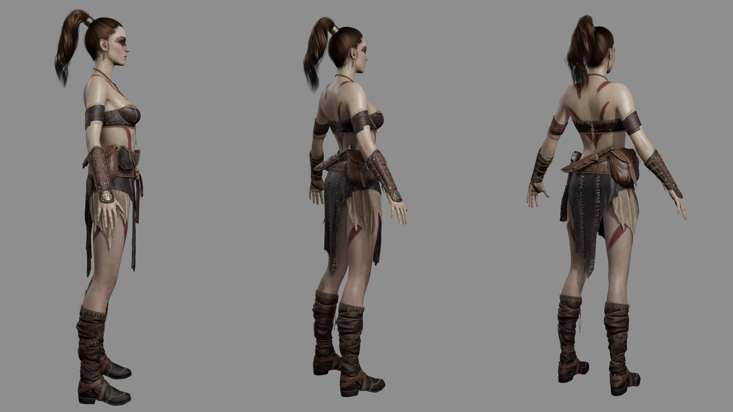 Barbarian Female Warrior Low-poly 3D model_27