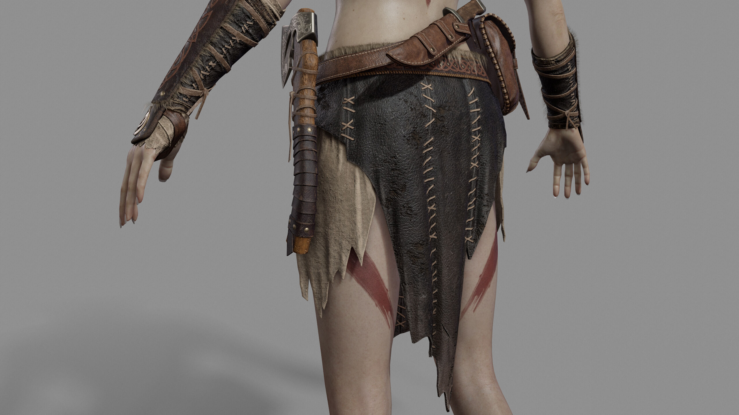 Barbarian Female Warrior Low-poly 3D model_24