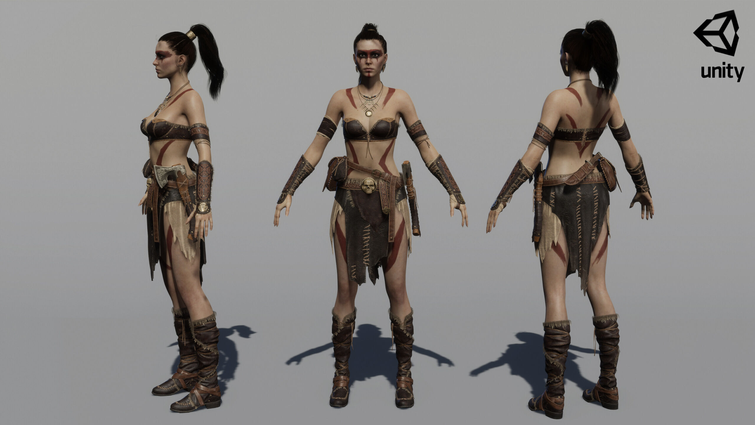 Barbarian Female Warrior Low-poly 3D model_34