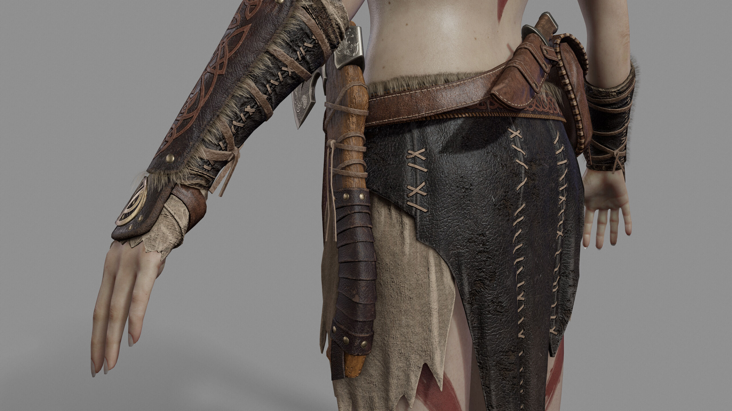 Barbarian Female Warrior Low-poly 3D model_20