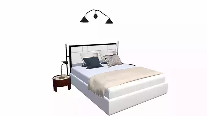 Bed and Side Table Low-poly 3D model
