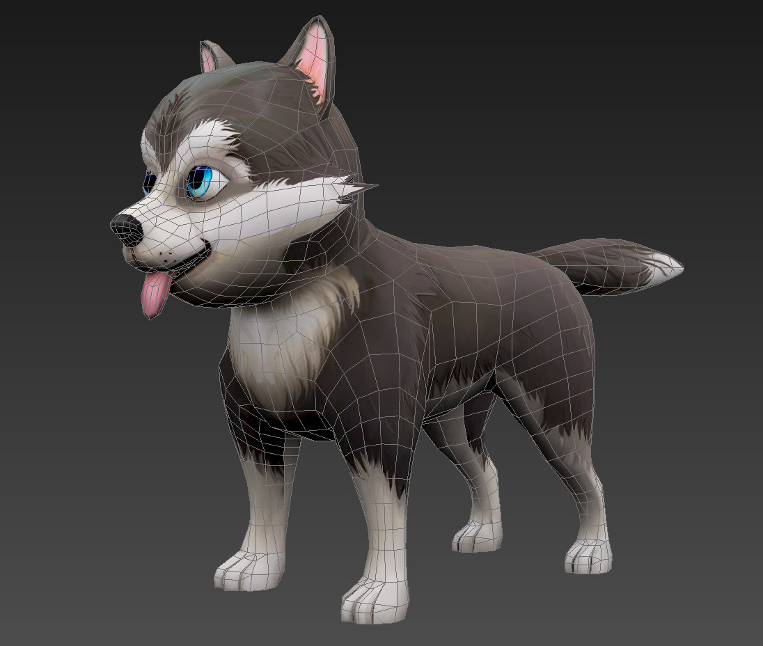 Cute Low Poly Husky Pup Game-Ready 3D Model Low-poly 3D model_3