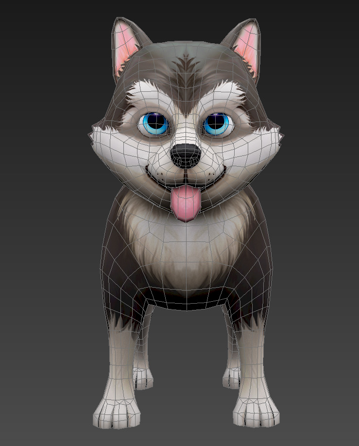Cute Low Poly Husky Pup Game-Ready 3D Model Low-poly 3D model_7