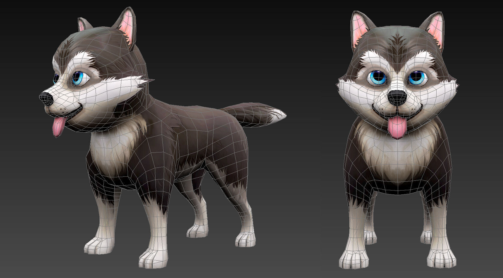 Cute Low Poly Husky Pup Game-Ready 3D Model Low-poly 3D model_1
