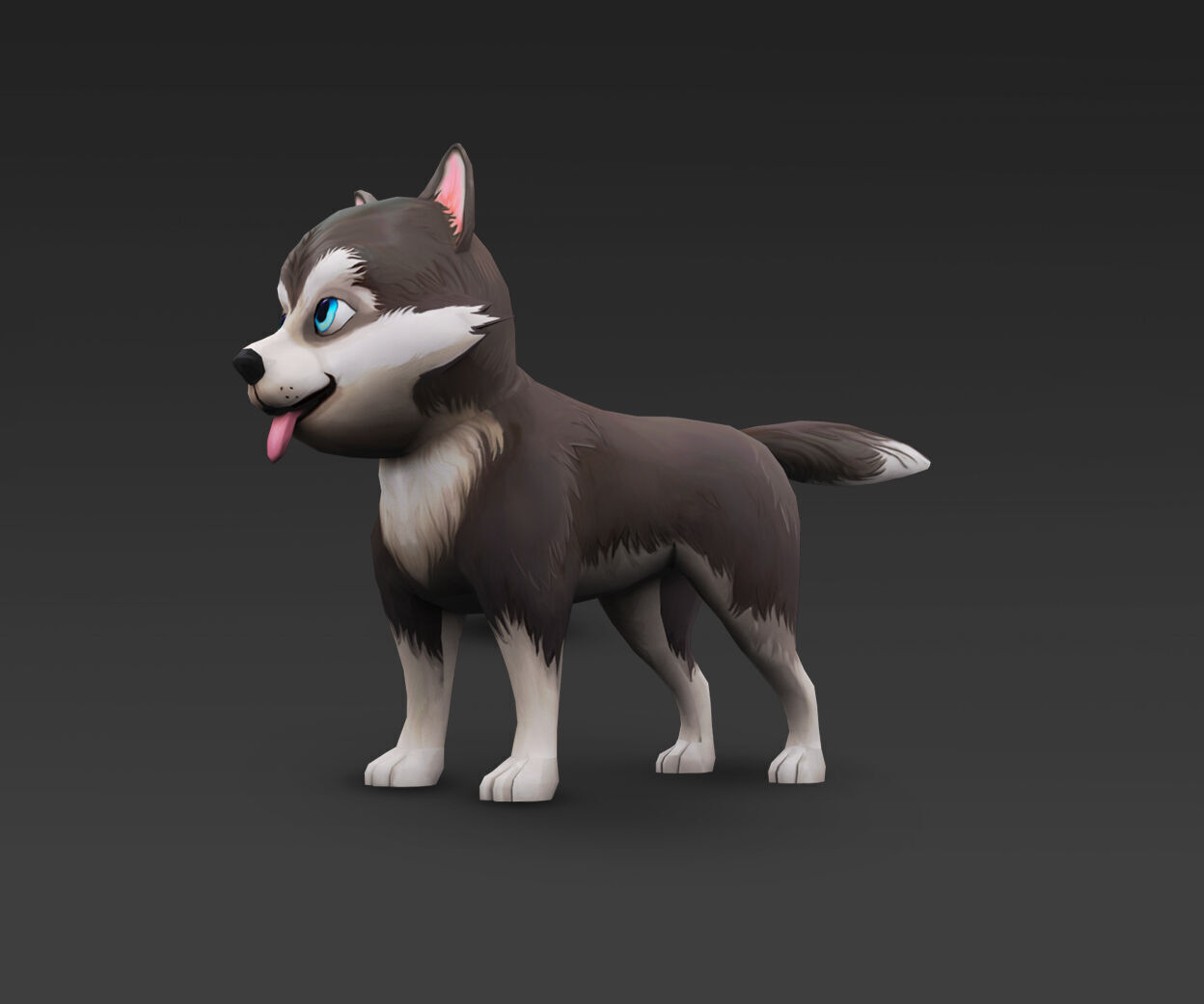 Cute Low Poly Husky Pup Game-Ready 3D Model Low-poly 3D model_4