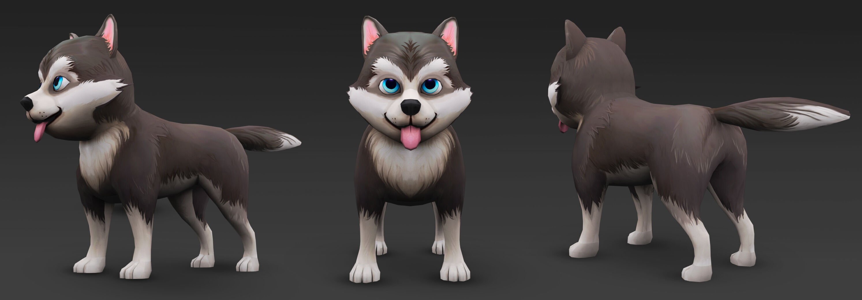Cute Low Poly Husky Pup Game-Ready 3D Model Low-poly 3D model_2