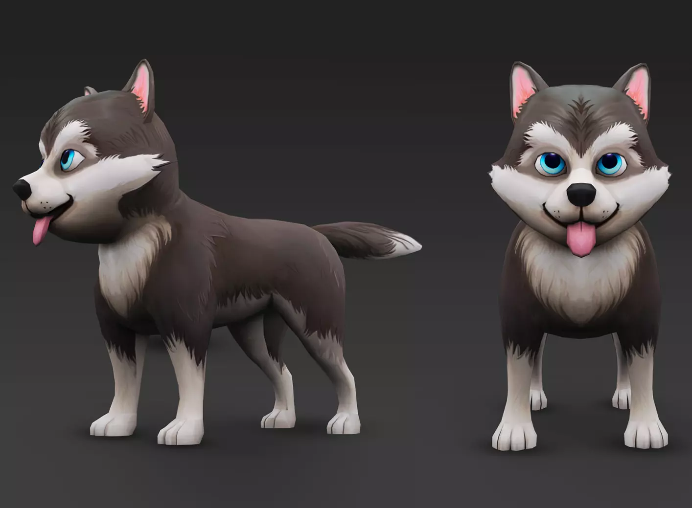 Cute Low Poly Husky Pup Game-Ready 3D Model Low-poly 3D model_0