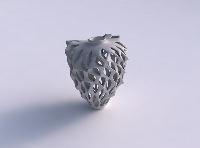 Vase flared twisted small with smooth cuts, sharp edges and extruded top wavy top