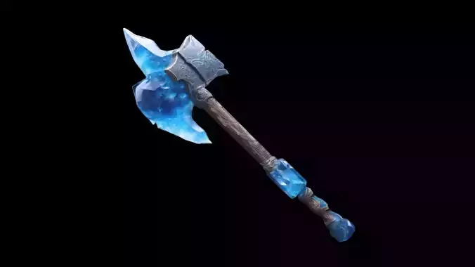 Crystal Axe With A Rough Stone Holding A Huge Magical Blue Orb