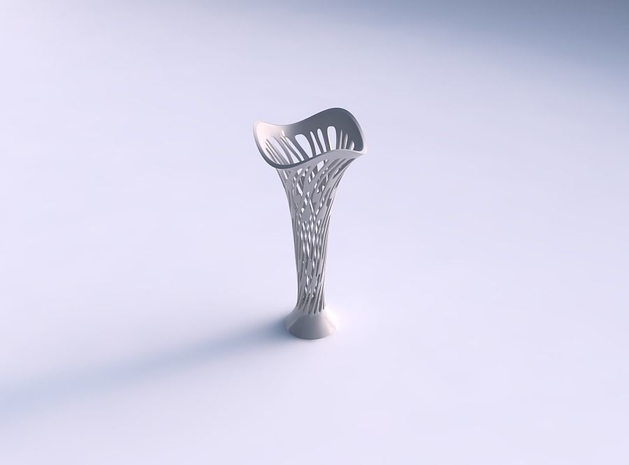Vase glass shaped with twisted smooth cuts streched and wavy top 3D print model_0