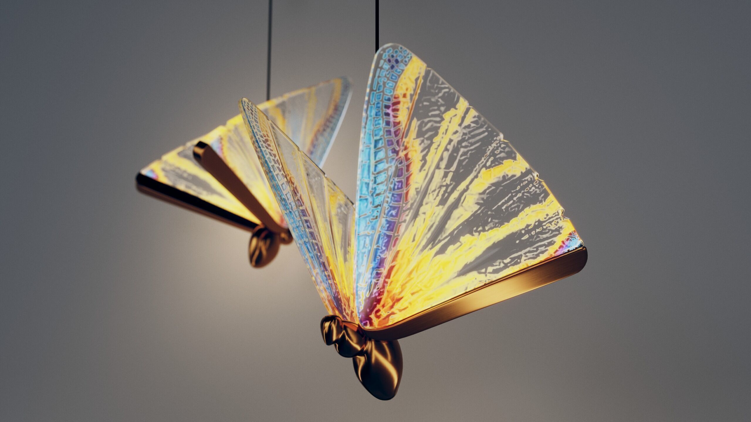 Butterfly Art Pendant Light Low-poly 3D model_1