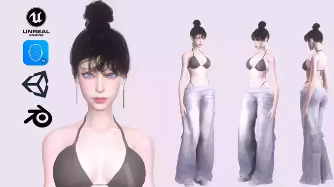 Ji-a Female Game Ready Character Low-poly 3D model Ji-a Female Game Ready Character Low-poly 3D model