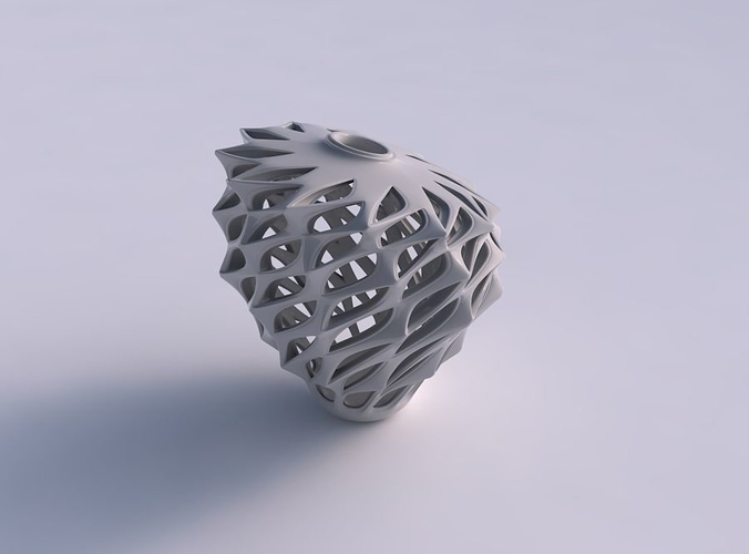 Vase flared twisted small with smooth cuts, sharp edges and extruded top squeezed with streched top corner