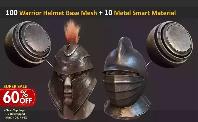 100 Warrior Helmet Base Mesh With 10 Metal Smart Material