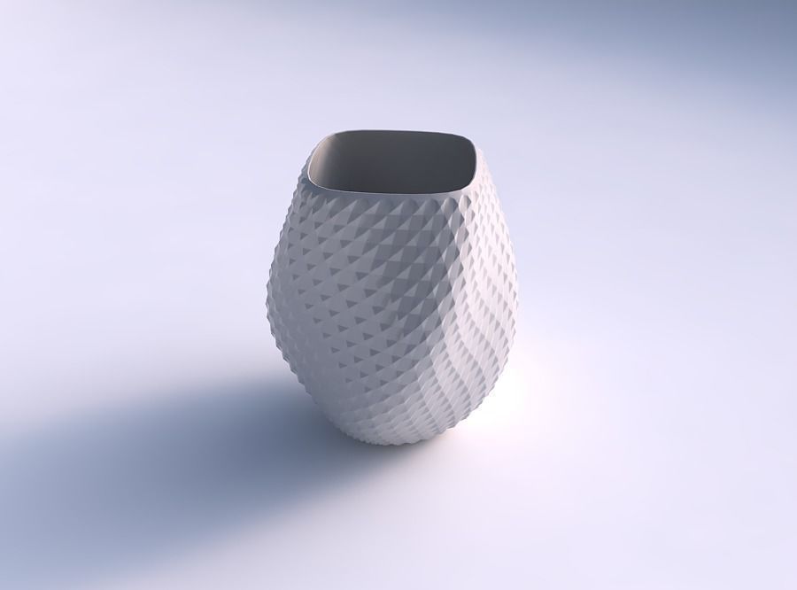 Vase low bulky helix with grid piramides 3D print model_0