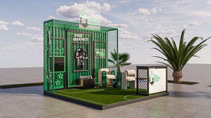 Modern Sports Exhibition Booth with Neon Lighting 3D Model Low-poly 3D model 3