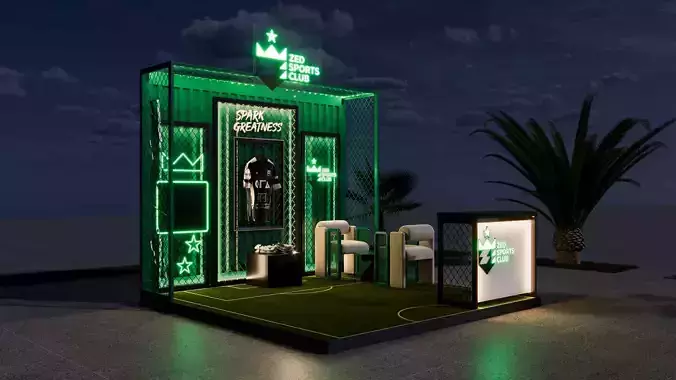 Modern Sports Exhibition Booth with Neon Lighting 3D Model Low-poly 3D model