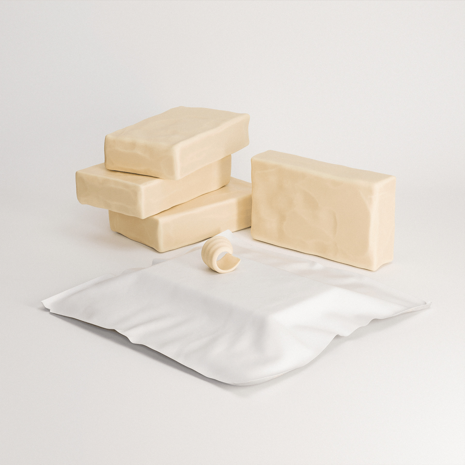 Butter Set 01 Low-poly 3D model_6