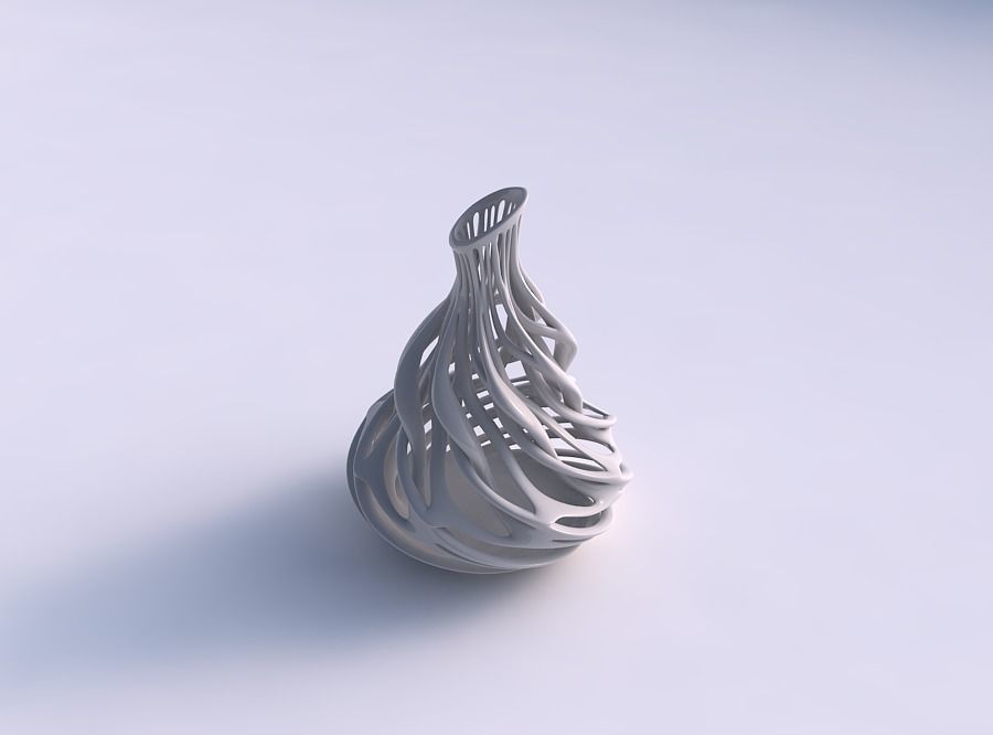 Vase flared thin neck with twisted branches streched top corner 3D print model_0