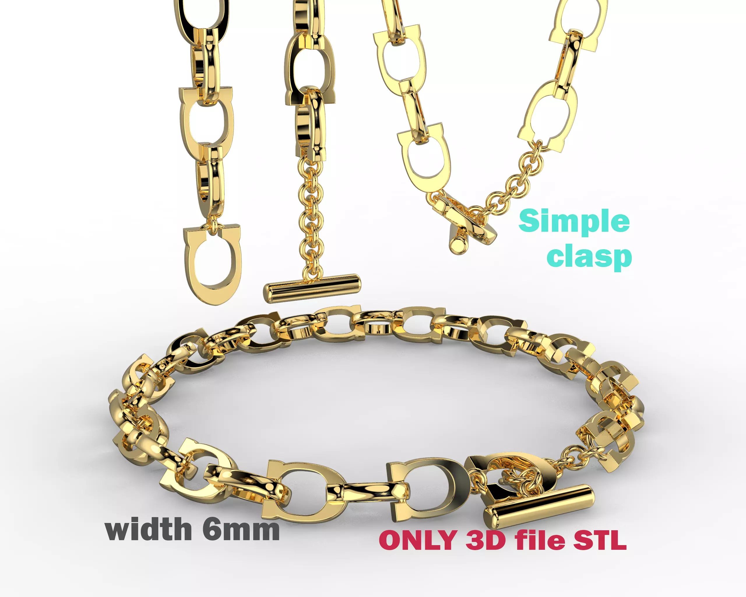 Jewelry chain link horseshoe and simple clasp 6mm printable STL 3D ...