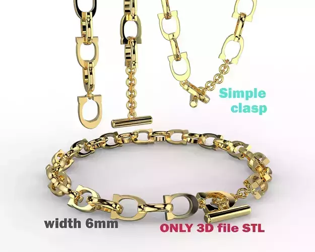 Jewelry chain link horseshoe and simple clasp 6mm printable STL