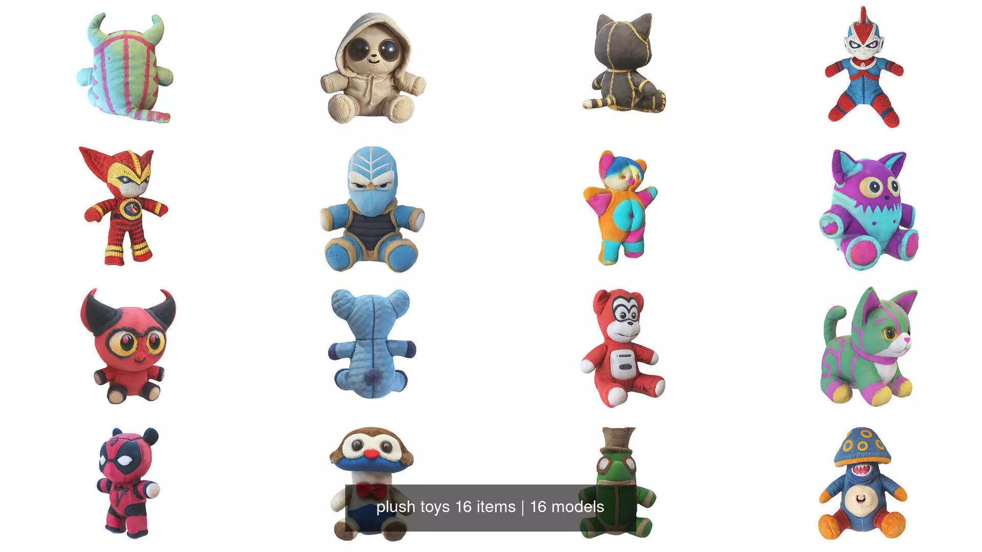 plush toys 16 items 3D Model Collection_0