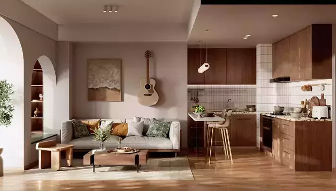 Log style Japanese living room dining room