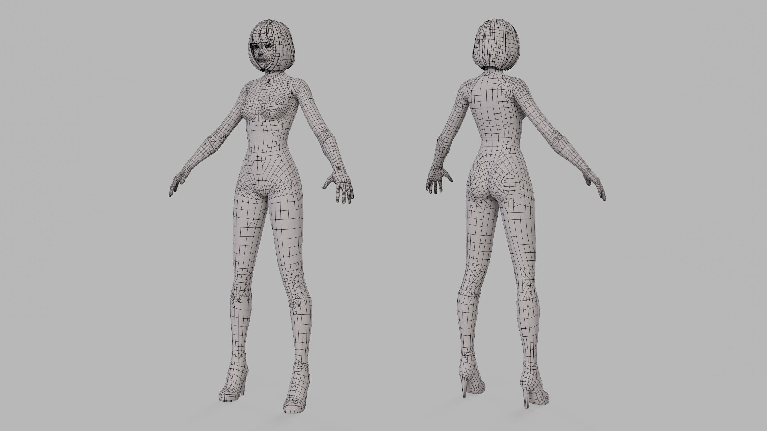 Cartoon Sci Fi Girl Low-poly 3D model_32