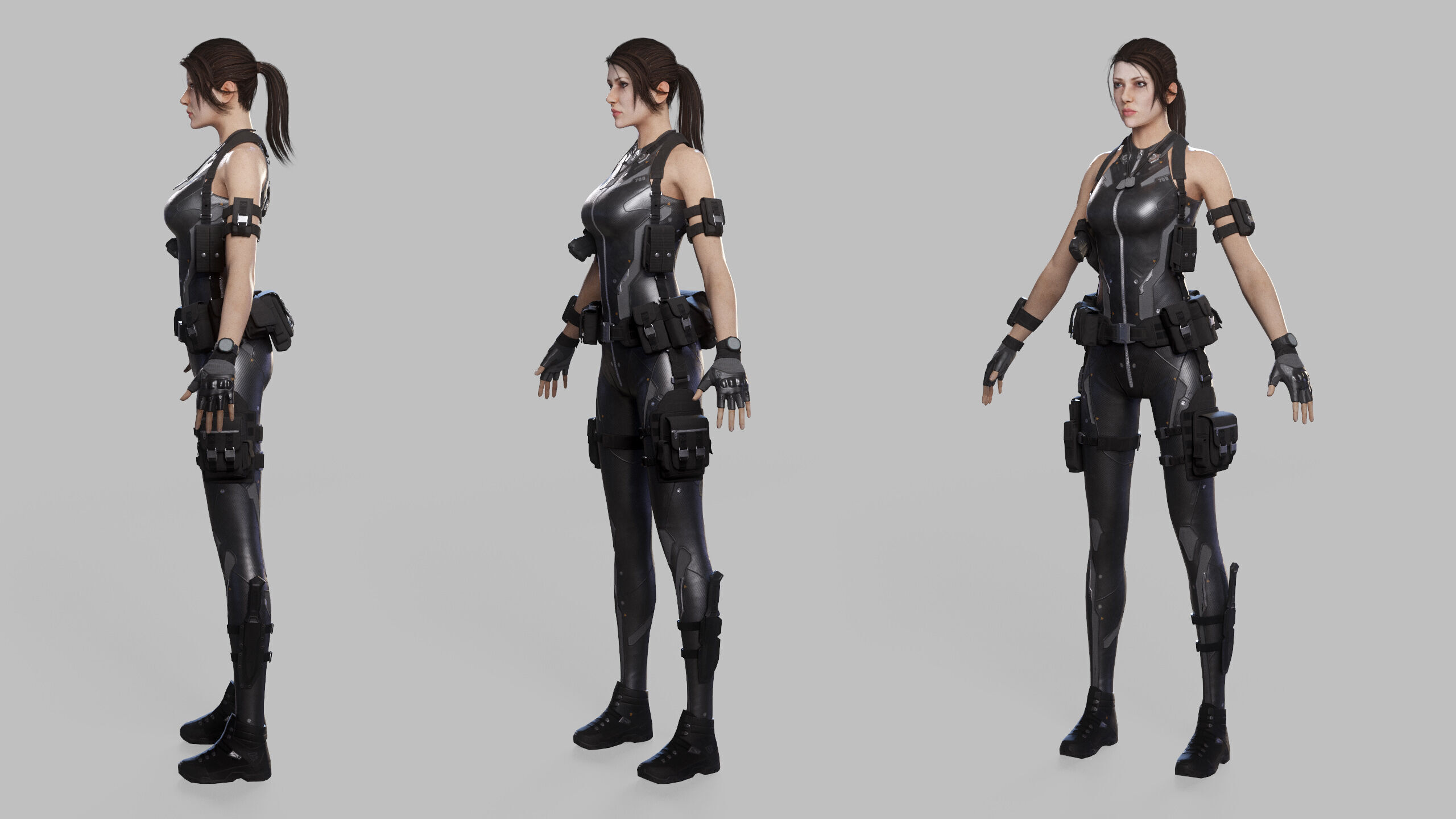 Female Sci Fi Soldier Low-poly 3D model_23
