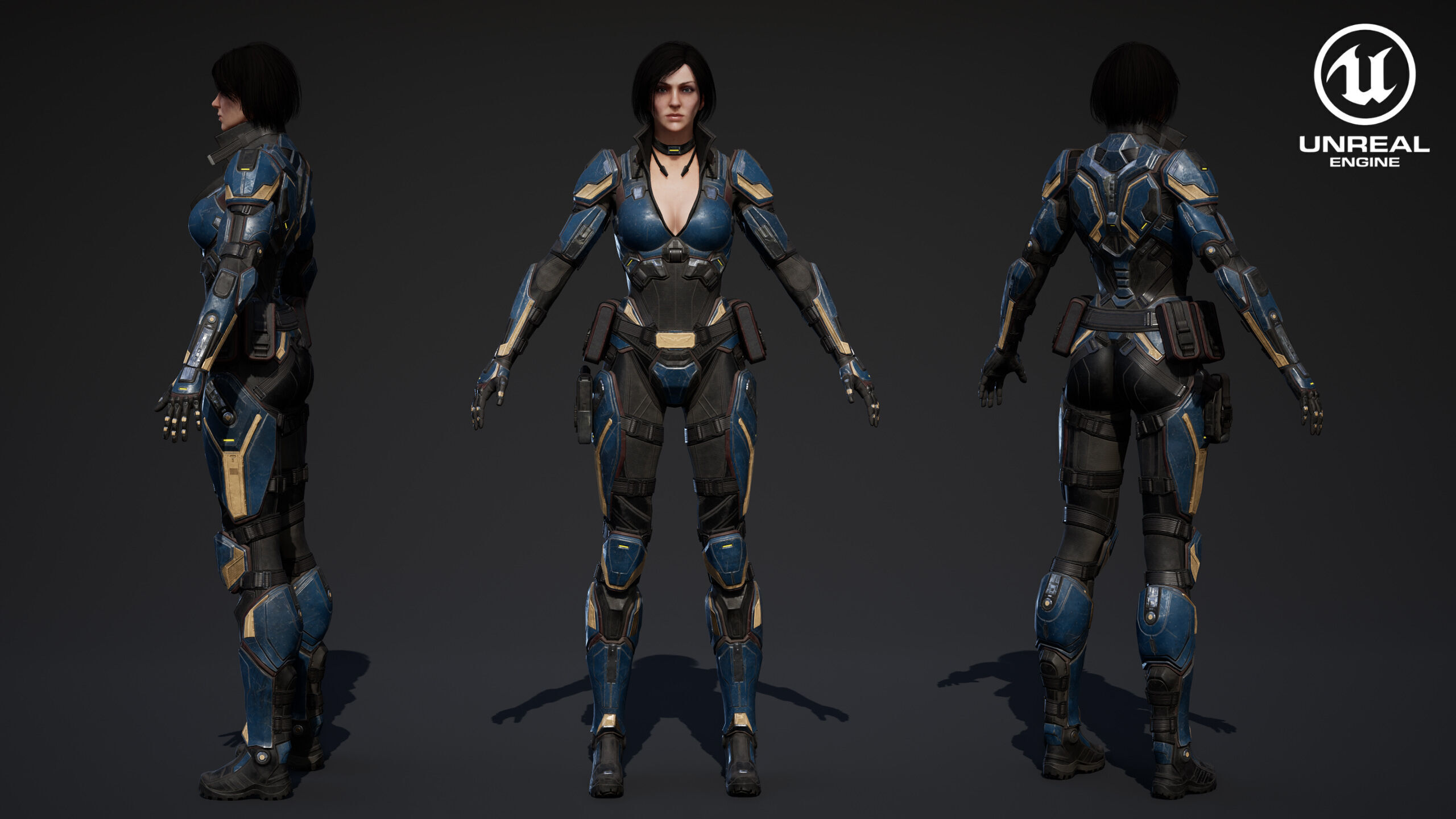 Female Sci Fi Soldier Low-poly 3D model_29